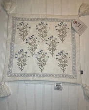 NWT My Texas House 18x18 Ivory Floral Embroidered Decorative Pillow Cover Tassel