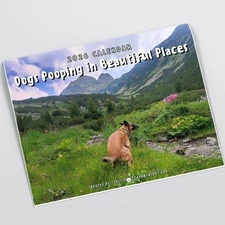 Dogs Pooping In Beautiful Places 2026 Funny Wall Calendar - White Elephant Gift