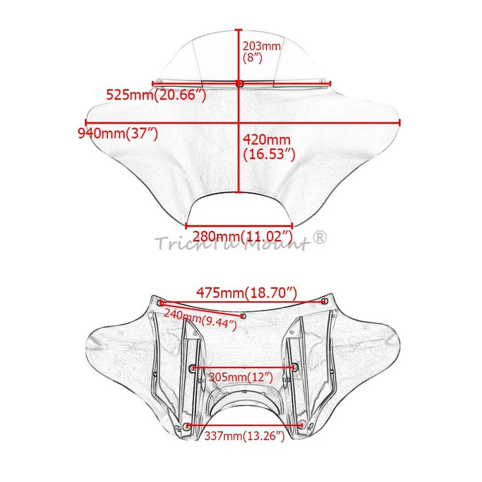 Front Batwing Fairing Cover Windshield +Bracket For Harley Touring Honda Shadow - Imagem 3 de 4