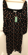 Boden Black Floral Midi Dress UK 22R Long Sleeve NEW with tags