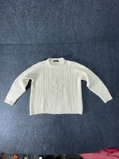 Blarney Woollen Mills Irish Aran Sweater Men's L Cream 100 Wool Fisherman Knit