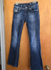 Miss Me Bootcut Jeans Blue Denim Embroidered Rhinestone Stretch Women's