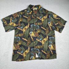 Tommy Bahama Shirt Mens Medium Camp Loop Cuban Collar Silk Cigar Tobacco Leaf