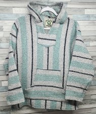 Vintage Baja Joe Drug Rug Hoodie Medium Mexican Blanket Surf Pullover