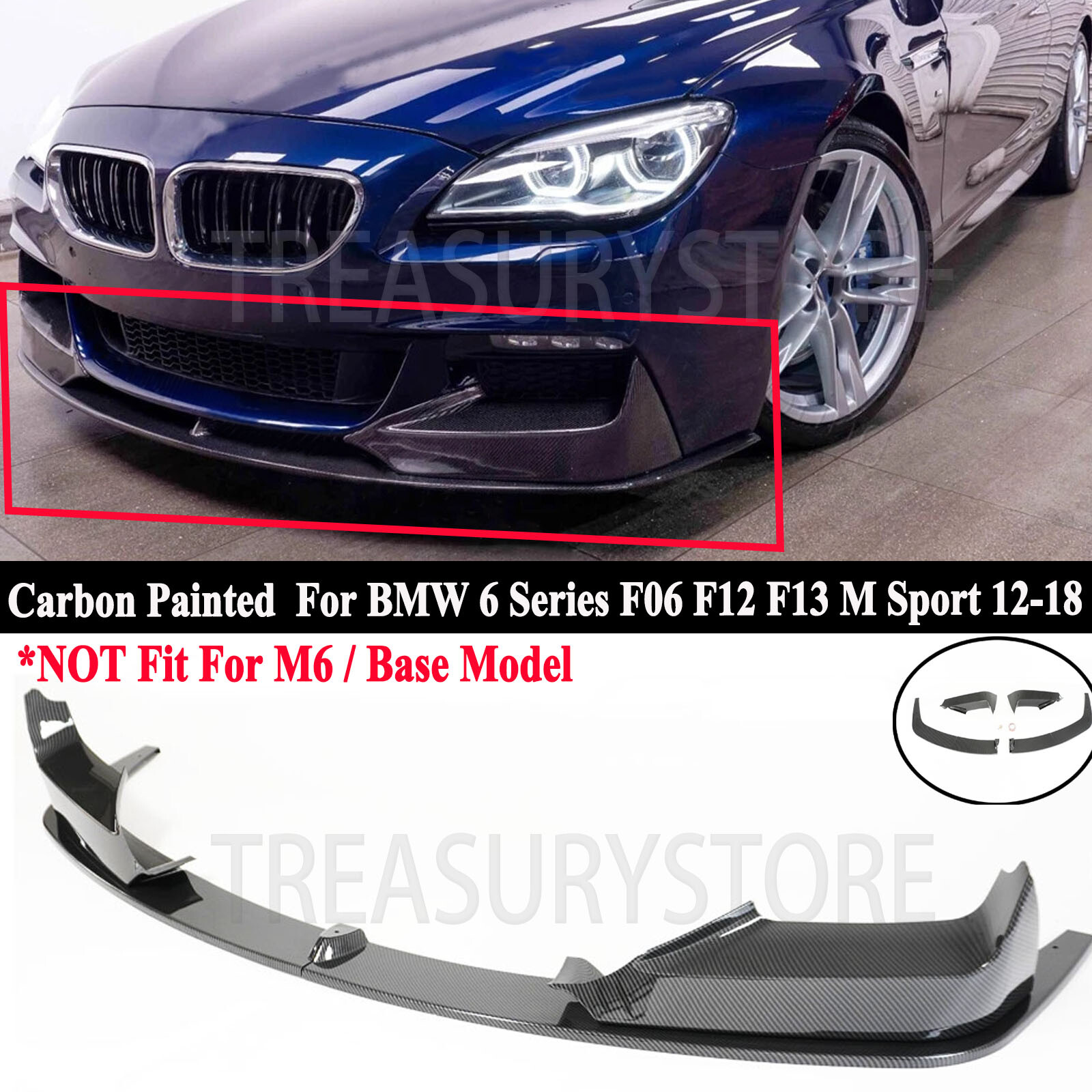 For BMW 6 Series F06 F12 F13 M Sport 12-18 Carbon Look Front Bumper Splitter Lip