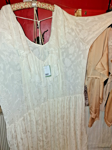 H&M Summer or Wedding Embossed Ivory Flounce Dress & UnderSlip Size:XXL 18 20 22 - Picture 8 of 17