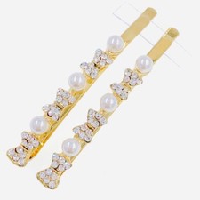 Pearl Bobby Pin Clip Rhinestone Crystal Hairpin Jeweled Elegant Bridal Silver 3