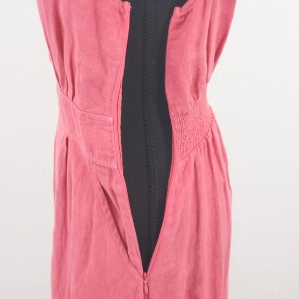 Vestido Joie Midi Feminino Tamanho 2 Bolsos de Linho Rosa Deusa Férias Viagem Boho - Imagem 4 de 4