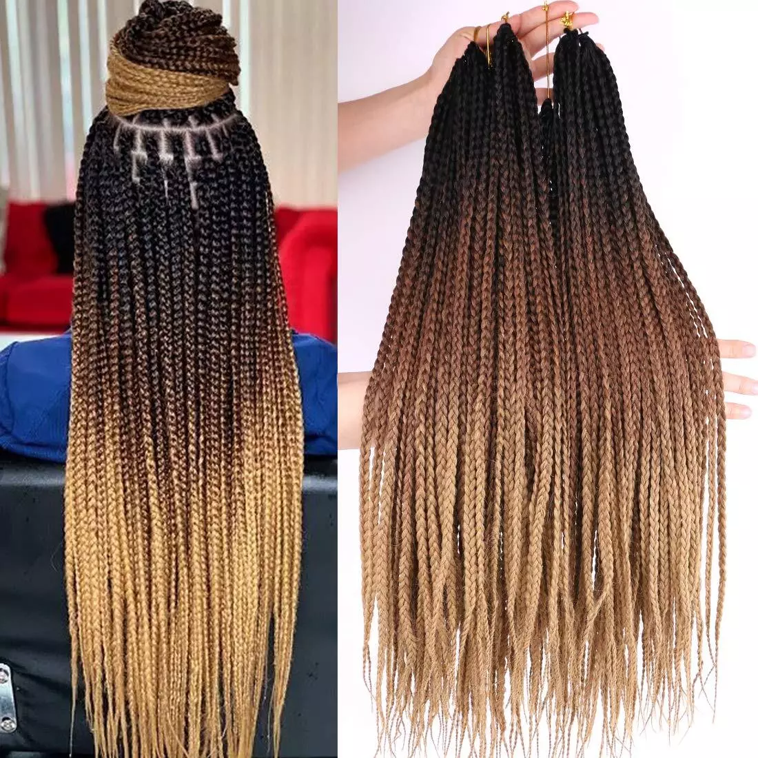 24 Inch Jumbo Braids Hair Extensions Ombre High Temperature Synthetic Hair  African Rainbow Box Braiding Hair for Senegal Twist 100g/pack 2 Tones