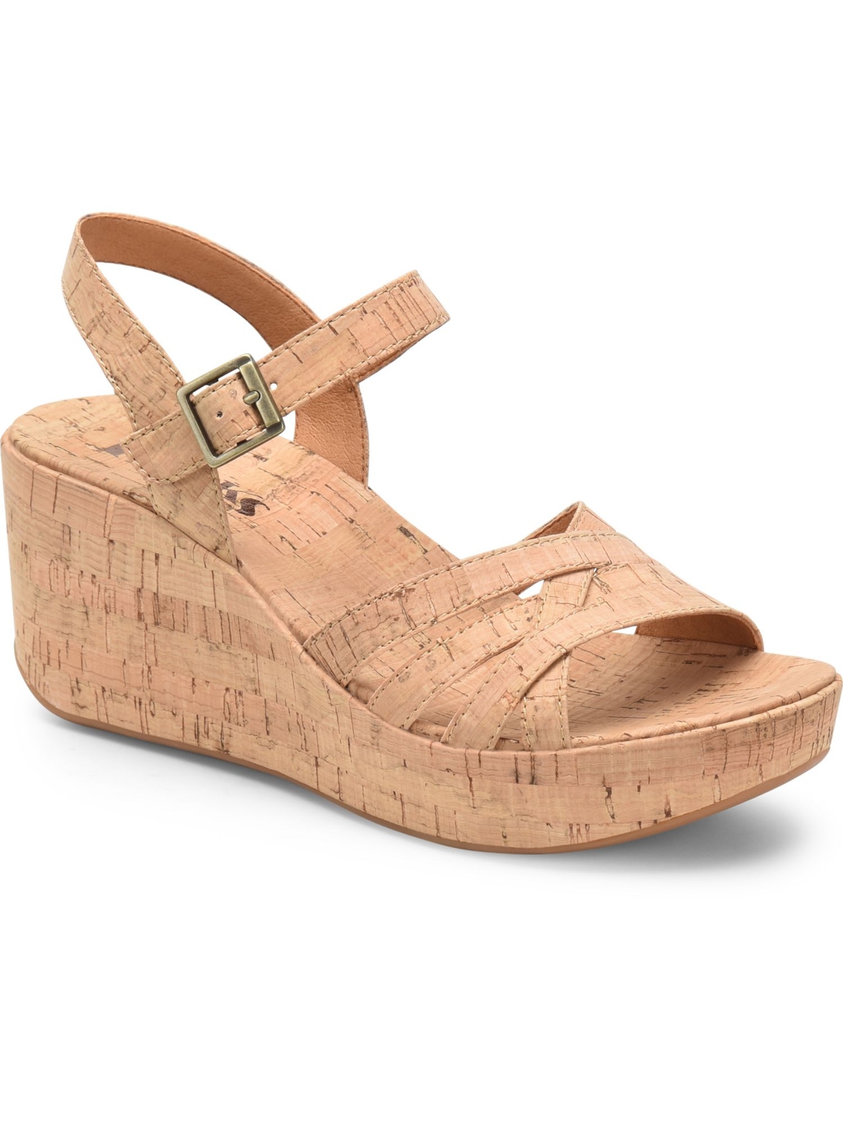 KORKS Женские бежевые сандалии Jenneve с ремешками и круглым носком на танкетке и пряжкой с ремешком на пятке, размер 11 м