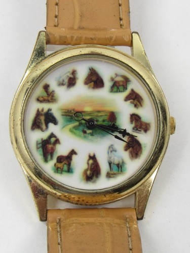 Vintage RUANNE MANNNG Horse Art Watch Brown Gold Tone Working New Battery - Picture 9 of 20