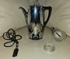 Vintage Chrome Sunbeam AP8A Coffee Maker Percolator Art Deco Pinstripe