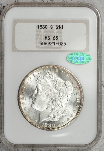 1880-S Morgan Dollar NGC CAC MS65 Old Fatty Holder Intact Holo! #ELH5