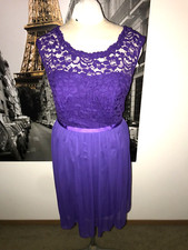 DAVID'S BRIDAL F17019 REGENCY MIDI VIOLET LACE DRESS SIZE 16M