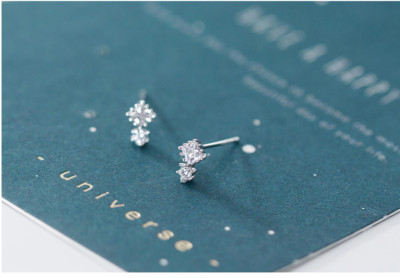 Tiny Double Stone Silver Stud Earrings cartilage piercing dainty small studs