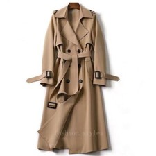 Cappotto midi donna stile britannico doppiopetto risvolto colletto cintura trench outwear