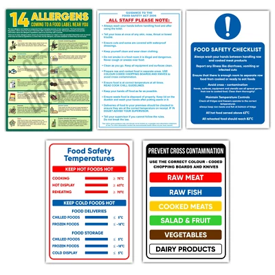 SEZ DESIGN Food Safety Stickers Allergens Checklist Temperatures Colour Coded Boards Signs