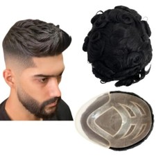 Men Human Hair Wigs Men Toupee Patch Curly Wave Toupee Hair Human Replacemet