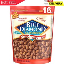 Blue Diamond Almonds Gluten Free Smokehouse Flavored Snack Nuts, 16 Oz Reseal...