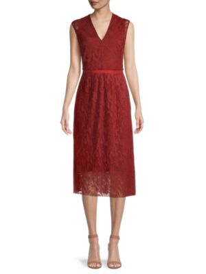 Boss Hugo Boss Burnt Red Rust Damune Lace Sheath Midi Dress Size 6 $695