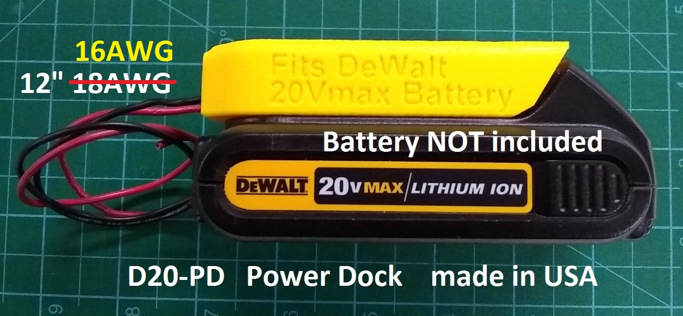 DeWalt DCB20x Battery Power Dock Adapter - 16AWG Wired For Power Wheels & Projects