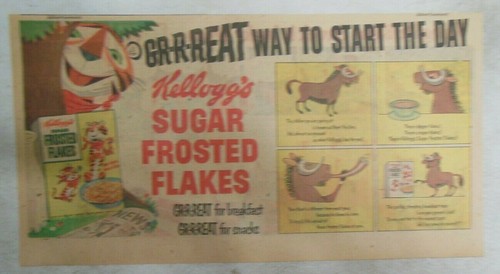 Kellogg's Cereal Ad: Tony The Tiger Great Way Start Day ! 1950's 7.5 x 15 inches - Picture 2 of 2