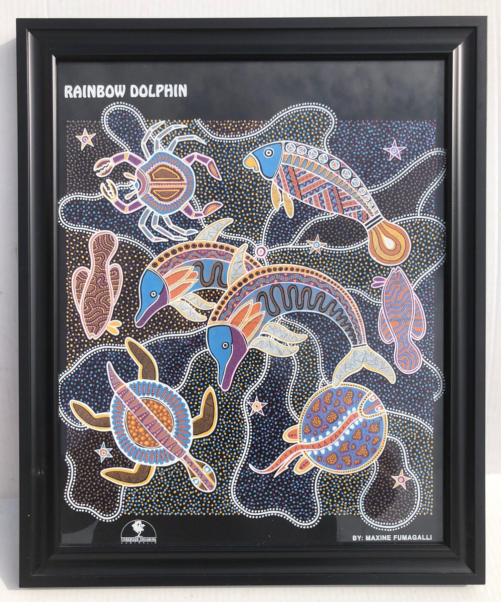Maxine Fumagalli アボリジニアート ドットペインティング 絵画 Maxine Fumagalli RAINBOW DOLPHIN Framed Australia Aboriginal Art