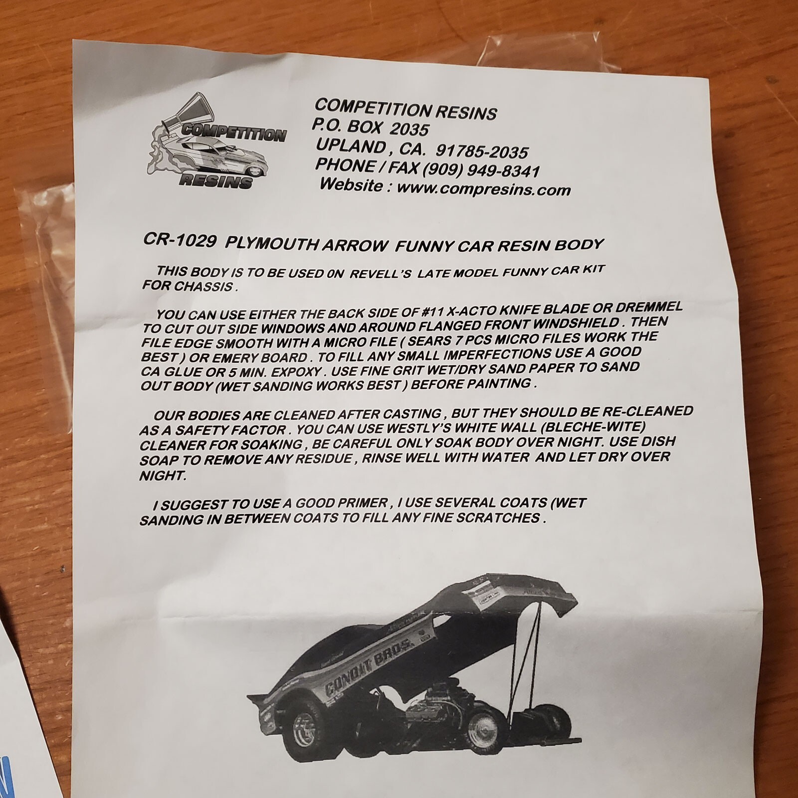 Competition Resins Plymouth Arrow Resin Funny Car Slot Car Model Body 1