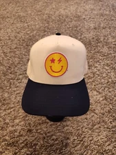 Smiley Face Star Lightning Bolt Emoji Hat Adult Mens Beige Snap Back Cap