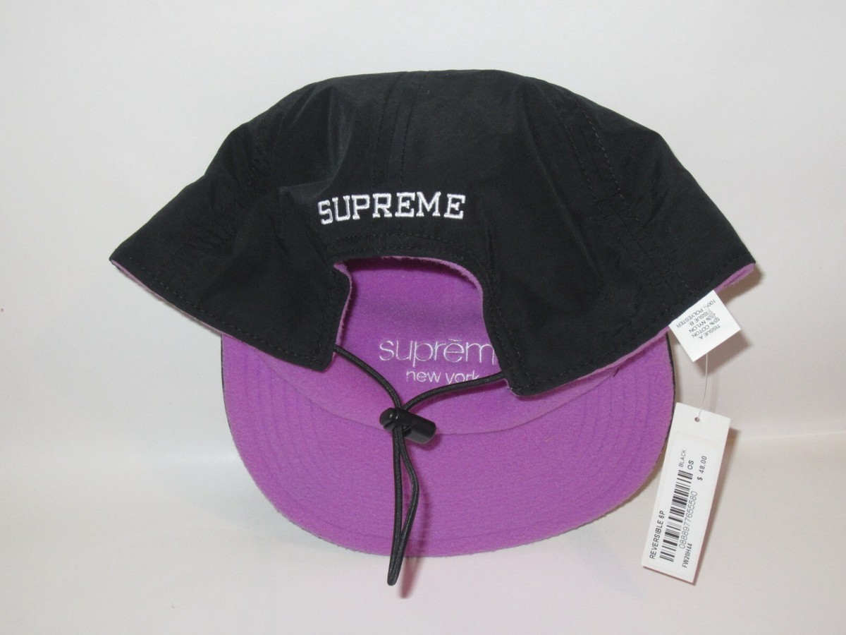 SUPREME Reversible Script 6 Panel Hat Cap BLACK / PURPLE
