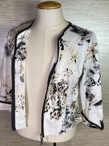 Vintage Joseph Ribkoff Black White Zip Jacket Blazer Jacket women's Sz Large - Picture 5 of 12