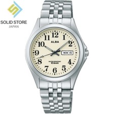 SEIKO ALBA AQGK470 Stainless Steel Silver Analog Quartz Watch Cream Dial 34.5mm