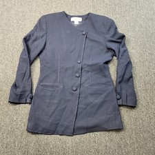 Christian Dior Womens Blazer Jacket 8 Black Wool Asymmetric Button USA Made