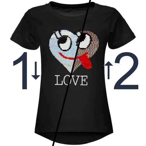 Sparkling Reversible Sequin T-Shirt With Cute Heart Design For Kids Girls 22605 - Picture 3 of 38