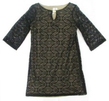 Emma & Michele Junior's Black Crochet Lace Dress over Beige Lining Medium