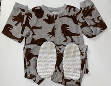 Carter's Boys Sz 8 Gray 1-Piece Dinosaur Fleece Footie Pajamas Soft Zip PJ