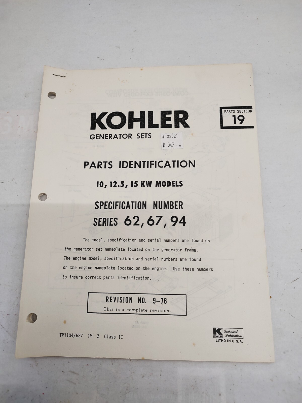 Sets Parts Identification 10, 12.5, 15kw Models Tp1104/627