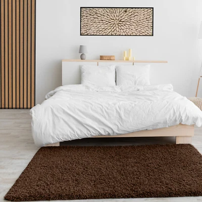 Hochflor Shaggy Teppich Modern pflegeleichte Florhöhe Unifarbe Braun - Bild 1 von 4