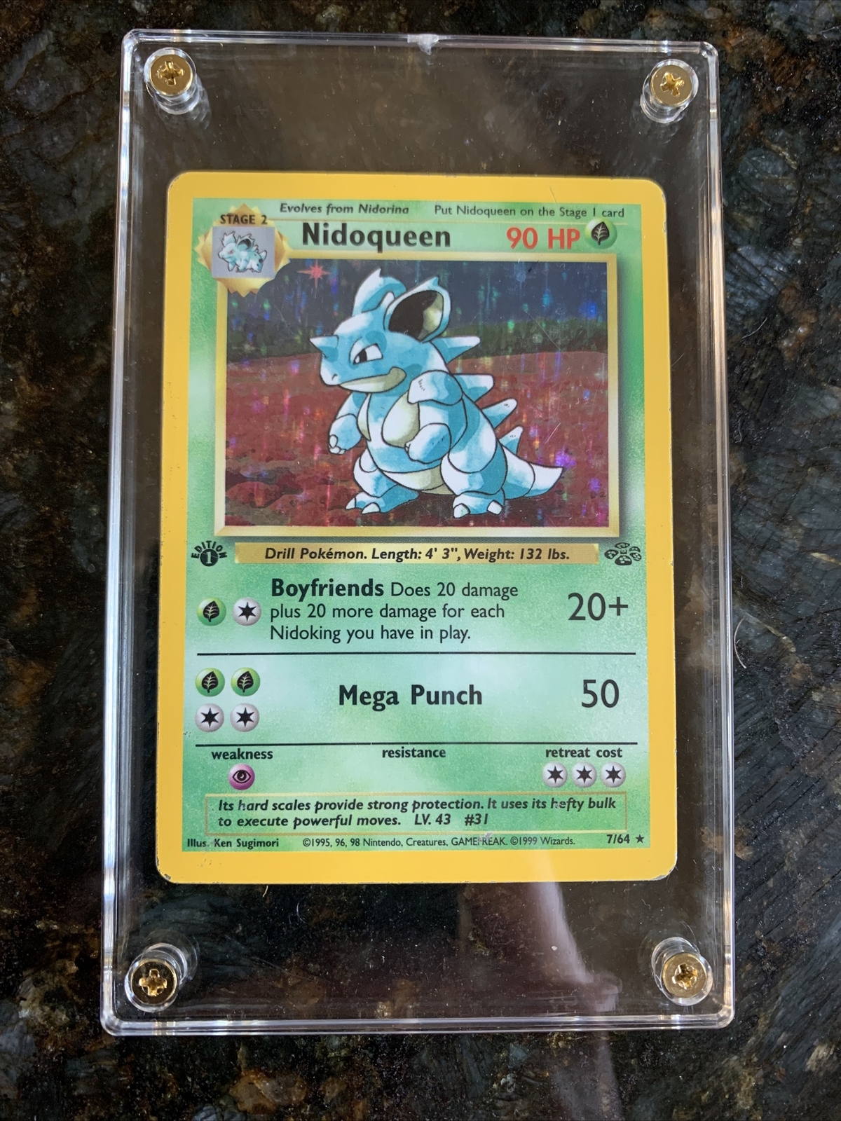 Nidoqueen 7/64 NM 1st Edition Pokemon Card With 4 Screw Stackable