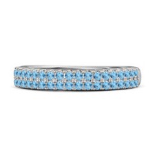 Half Eternity Band 2MM Round Swiss Blue Topaz Dual Line Ring 925 Sterling Silver