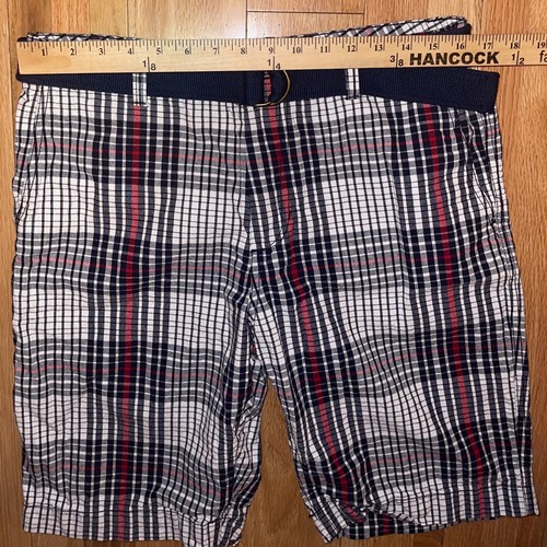 American Rag Shorts with Belt Red White Blue Plaid Men’s Size 33 Slim Fit - Picture 6 of 10