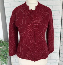 Paraphrase 100% Wool Felted Red Beaded Jacket Fits 14 Uk Boho Hippy / B20