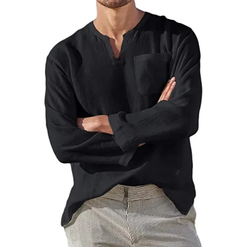 Men Casual Shirt Long Sleeve Cotton Linen Beach T Shirt Lightweight New EUR sz - Picture 6 of 37