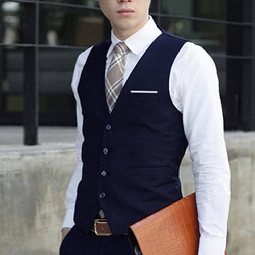 Hommes Gilet Habillé Affaires Costume Slim Mariage Décontracté Gris/Noir/Bleu - Imagen 16 de 31