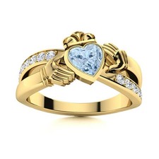 925 Silver Aquamarine Stone Solitaire with Accents New Boho Ring Jewelry