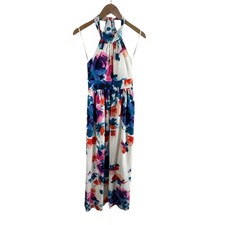 Eliza J Watercolor Floral Chiffon Halter Maxi Dress 2 XS Garden Party Fairy