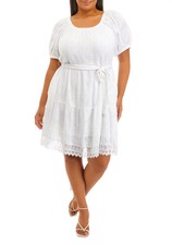 NEW KAREN KANE WHITE EMBROIDERED VISCOSE BELTED DRESS SIZE 2X WOMEN PLUS $158