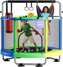 55" Toddler Trampoline for Kids Ages 3  8   Indoor  Outdoor Kids Trampoline Anti