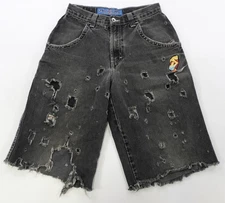 Rare VTG JNCO JEANS Graffiti Logo Distressed Denim Jorts Shorts 90s Y2K Black 30