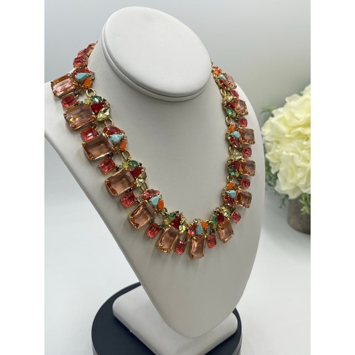 J. Crew Cluster Multicolor Emerald Crystals Jewel-Tone Collar Statement Necklace - Picture 3 of 12